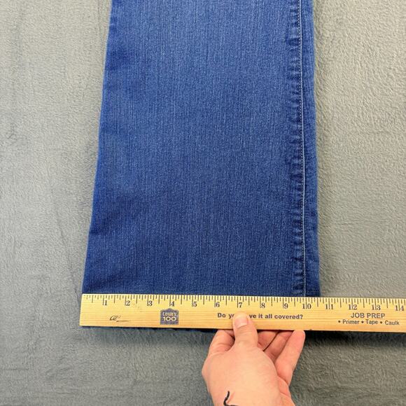 NYDJ Farrah Flare Jeans Womens 12 Blue Denim Stretch Lift Tuck Distressed Rock - Picture 9 of 11